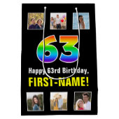 63e verjaardag: Regenboog "63", aangepaste foto's  Medium Cadeauzakje (Achterkant)