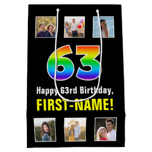 63e verjaardag: Regenboog "63", aangepaste foto's Medium Cadeauzakje