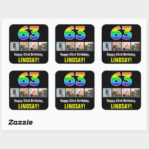 63e verjaardag: Regenboog "63"; Aangepaste foto's Vierkante Sticker