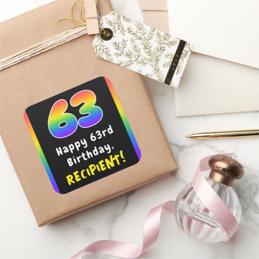 63e verjaardag: Regenboogspectrum # 63, Aangepaste Vierkante Sticker (Geschenken)