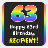63e verjaardag: Regenboogspectrum # 63, Aangepaste Vierkante Sticker (Voorkant)
