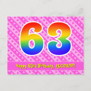 63e verjaardag: Roze strepen & harten, Regenboog 6 Briefkaart