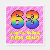 63e verjaardag: roze strips & harten, regenboognr. servet (Voorkant)