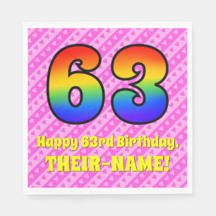 63e verjaardag: roze strips & harten, regenboognr. servet