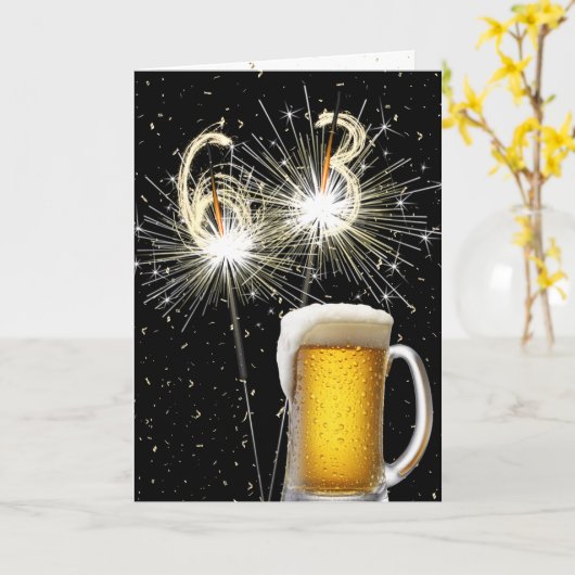 63e Verjaardag Sparklers Met Bier Mok Kaart (Gele Bloem)