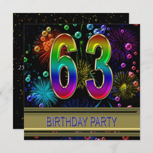 63e verjaardag Uitnodiging met bubbels (Voorkant / Achterkant)
