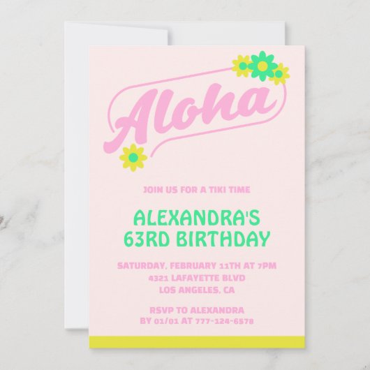 63e verjaardag uitnodigingen Tropical Aloha Pink (Voorkant)