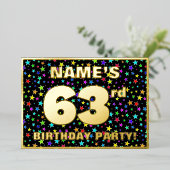 63e verjaardag van de Vreugde - Fun, kleurrijk ste Folie Uitnodiging (Staand Voorkant)