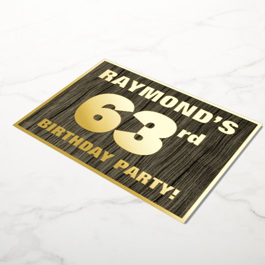 63e verjaardag: Vet, Faux Hood Grain Pattern Folie Uitnodiging (Gedraaid)