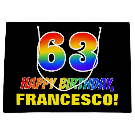 63e verjaardag: Vet, Vun, Eenvoudig, Regenboog 63 Groot Cadeauzakje (Voorkant)