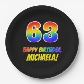 63e verjaardag: Vet, Vun, Eenvoudig, Regenboog 63 Papieren Bordje (Voorkant)
