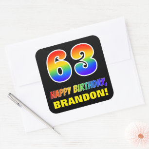 63e verjaardag: Vet, Vun, Eenvoudig, Regenboog 63 Vierkante Sticker