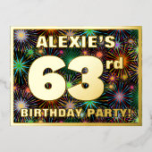63e verjaardag: Vette, kleurrijke Fireworks-look Folie Uitnodiging Briefkaart (Voorkant)