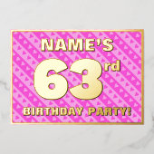 63e verjaardag — vuurroze harten en strips folie uitnodiging (Voorkant)
