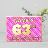 63e verjaardag — vuurroze harten en strips folie uitnodiging (Staand Voorkant)
