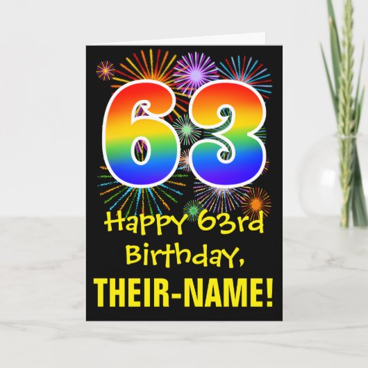 63e verjaardag: Vuurwerk Fun Pattern + Regenboog 6 Kaart (Voorkant)