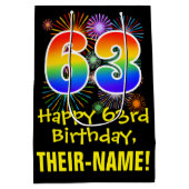 63e verjaardag: Vuurwerk Fun Pattern + Regenboog 6 Medium Cadeauzakje (Achterkant)