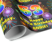 63e verjaardag: vuurwerk, regenboogblik # "63" cadeaupapier (Rol Hoek)