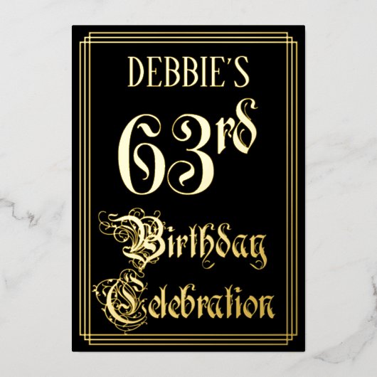 63e verjaardagsfeest — Fancy Script & Aangepaste n Folie Uitnodiging (Voorkant)