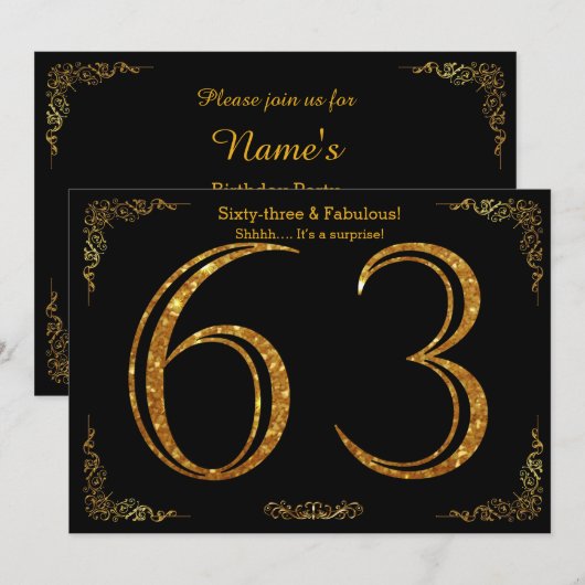 63e Verjaardagsfeest, Gatsby stijl, zwart goud gli Kaart (Voorkant / Achterkant)