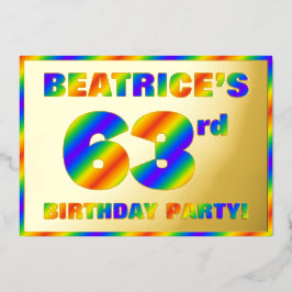 63e verjaardagsfeest — Leuk, regenboogspectrum “63 Folie Uitnodiging