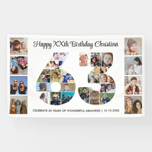 63e Verjaardagsfeest Nummer 63 Fotocollage Spandoek (Horizontaal)