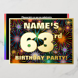 63e Verjaardagsfeest — Pret, Kleurrijke Vuurwerk U Folie Uitnodiging