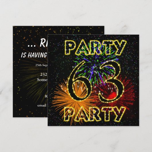 63e verjaardagsfeestuitnodiging met vuurwerk kaart (Voorkant / Achterkant)