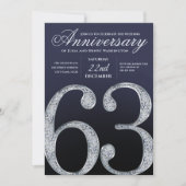 63rd Anniversary Diamond Silver Navy Blue Modern Kaart (Voorkant)