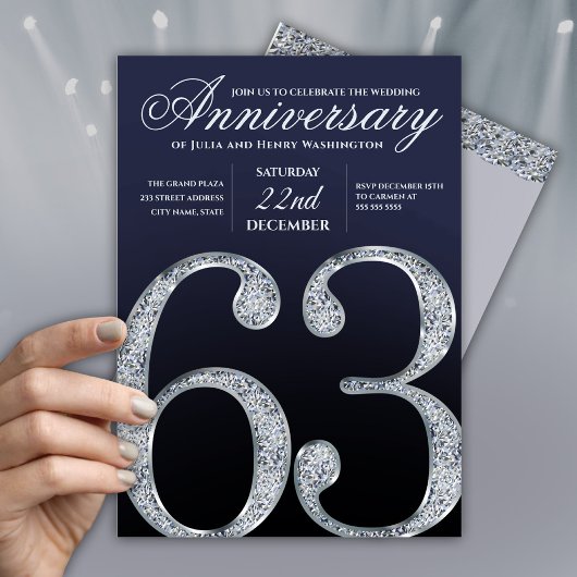 63rd Anniversary Diamond Silver Navy Blue Modern Kaart