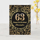 63rd Birthday Black en Gold Floral Pattern Kaart (Gele Bloem)