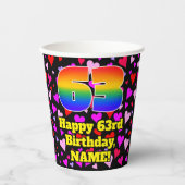 63rd Birthday: Loving Hearts Pattern, Rainbow 63 Papieren Bekers (Voorkant)