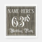63rd Birthday Party — Fancy script, Faux Wood Kijk Servet (Voorkant)