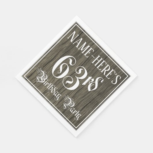 63rd Birthday Party — Fancy script, Faux Wood Kijk Servet (Hoek)