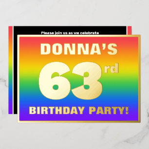 63rd Birthday Party: Fun, Colorful Rainbow Pattern Folie Uitnodiging