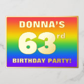 63rd Birthday Party: Fun, Colorful Rainbow Pattern Folie Uitnodiging (Voorkant)