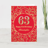 63rd Birthday Red en Gold Floral Pattern Kaart (Voorkant)