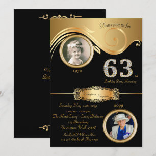 63rd, Birthday Woman 63rd, elegant art deco, zwart Kaart