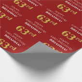 63ste verjaardag: Elegant, rood, faux gouden look Cadeaupapier (Hoek)