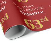 63ste verjaardag: Elegant, rood, faux gouden look Cadeaupapier (Rol Hoek)
