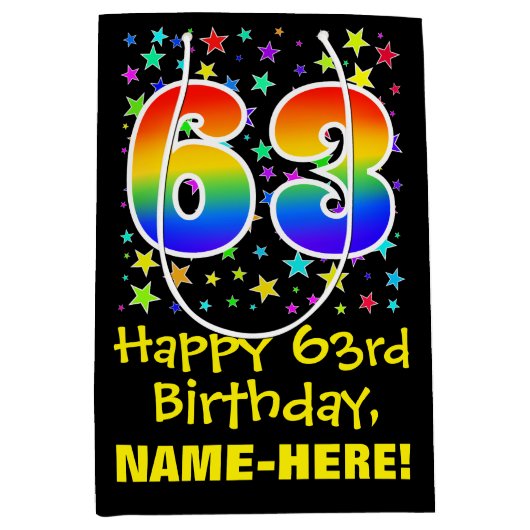 63ste verjaardag: Kleurrijke Sterren Patroon & Reg Medium Cadeauzakje (Voorkant)