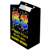 63ste verjaardag: Kleurrijke Sterren Patroon & Reg Medium Cadeauzakje (Achterkant Gekanteld)