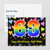 63ste verjaardag: Leuk harten patroon, Regenboog 6 Briefkaart (Voorkant / Achterkant)