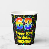 63ste Verjaardag: Leuk Muzieknoten Patroon, Regenb Papieren Bekers (Voorkant)