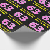 63ste verjaardag: roze strepen en harten "63" + na cadeaupapier (Hoek)