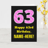 63ste verjaardag: roze strepen en harten "63" + na kaart (Gele Bloem)