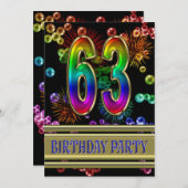 63ste verjaardag Uitnodiging met bubbels (Voorkant / Achterkant)