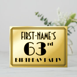 63ste verjaardagsfeest — Art Deco-look “63” + naam Folie Uitnodiging