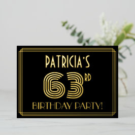 63ste verjaardagsfeest — Art Deco-stijl “63” + naa Folie Uitnodiging