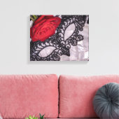 6418-Rode Roos met Zwart Maskerade Masker Canvas Afdruk (Insitu (Woonkamer))